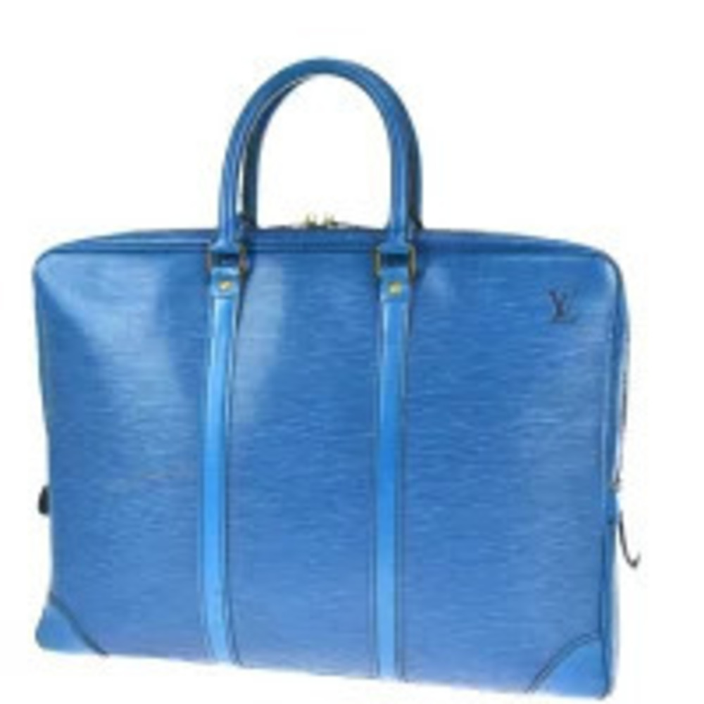Louis Vuitton Porte Documents Voyage Briefcase Business Bag Epi Leather Blue